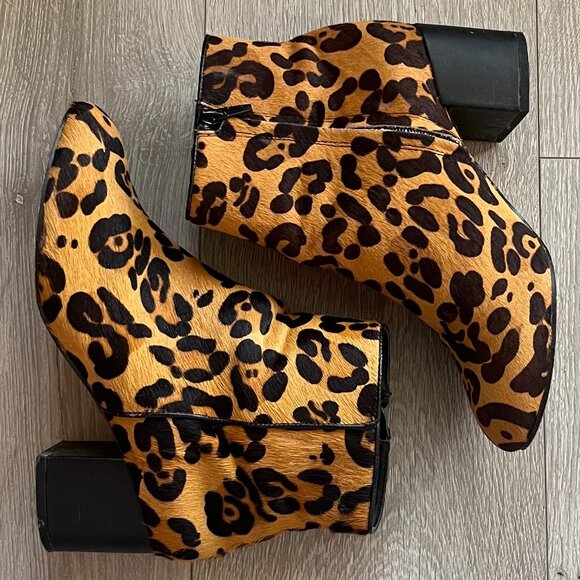 UO Leopard Print Pony Hair Ankle Boots - Picture 1 of 9
